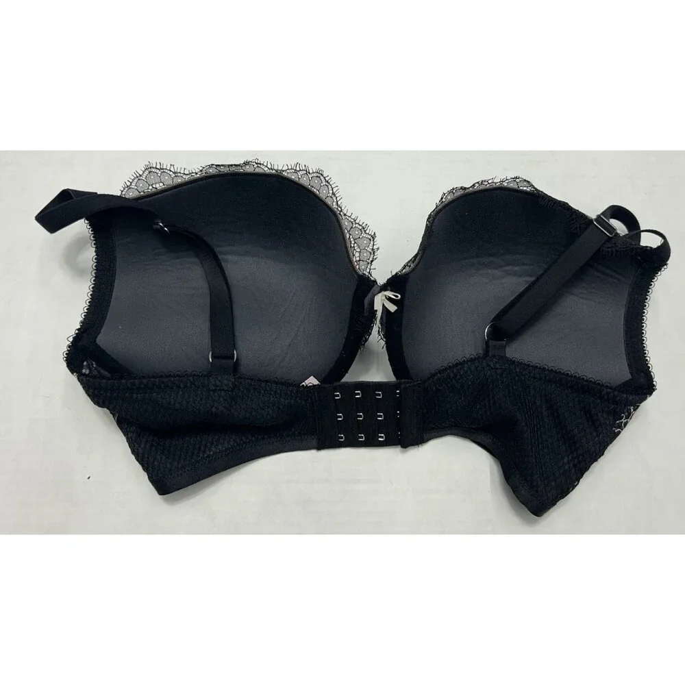 Victoria’s Secret Dream Angels Push Up Bra 36DD Black Floral Lace Lined Wired